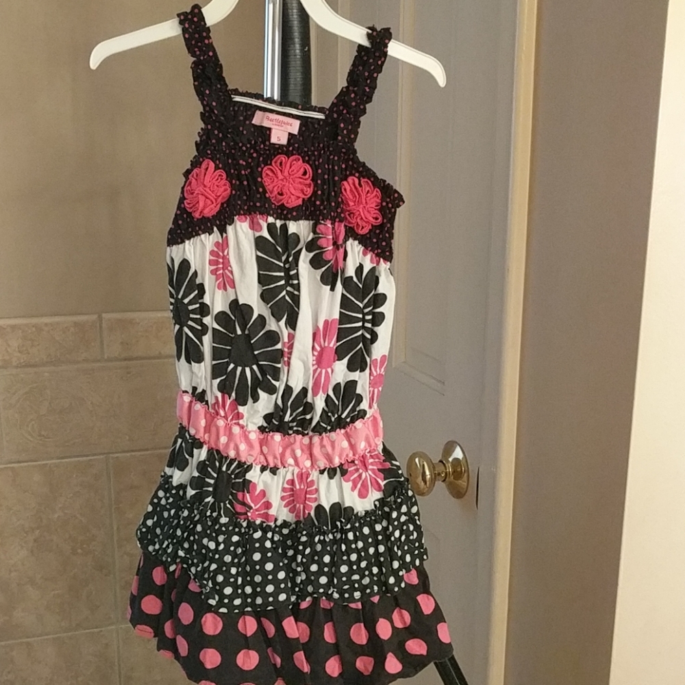 Girls feminine sundress in pink, black & white